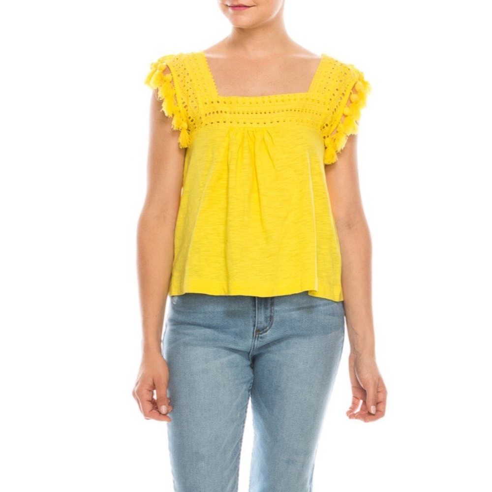 Lulu's Eyelet Lace Tasseled Sleeveless Top